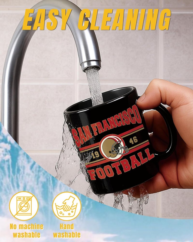 Kiraddle 2 in 1 Football Fan Ceramic Coffee Mug Cup San Francisco Themed Merch Fan Shop Men Women Sport Gear Apparel Memorabilia Decor 49er Team Accessories Bf Boyfriend Novelty Cool Special Present Funny Gift - Image 4